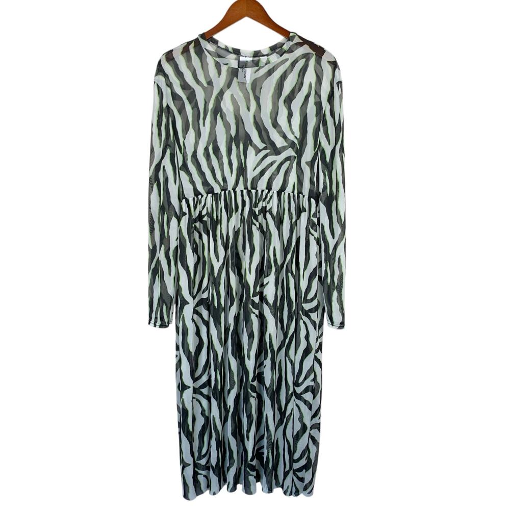 Collusion Mesh Maxi Dress Zebra Print Long Sleeve Women's 10